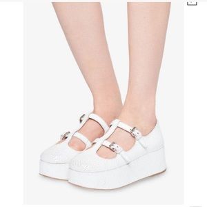 Miu Miu White Craquelé Platform Ballerinas